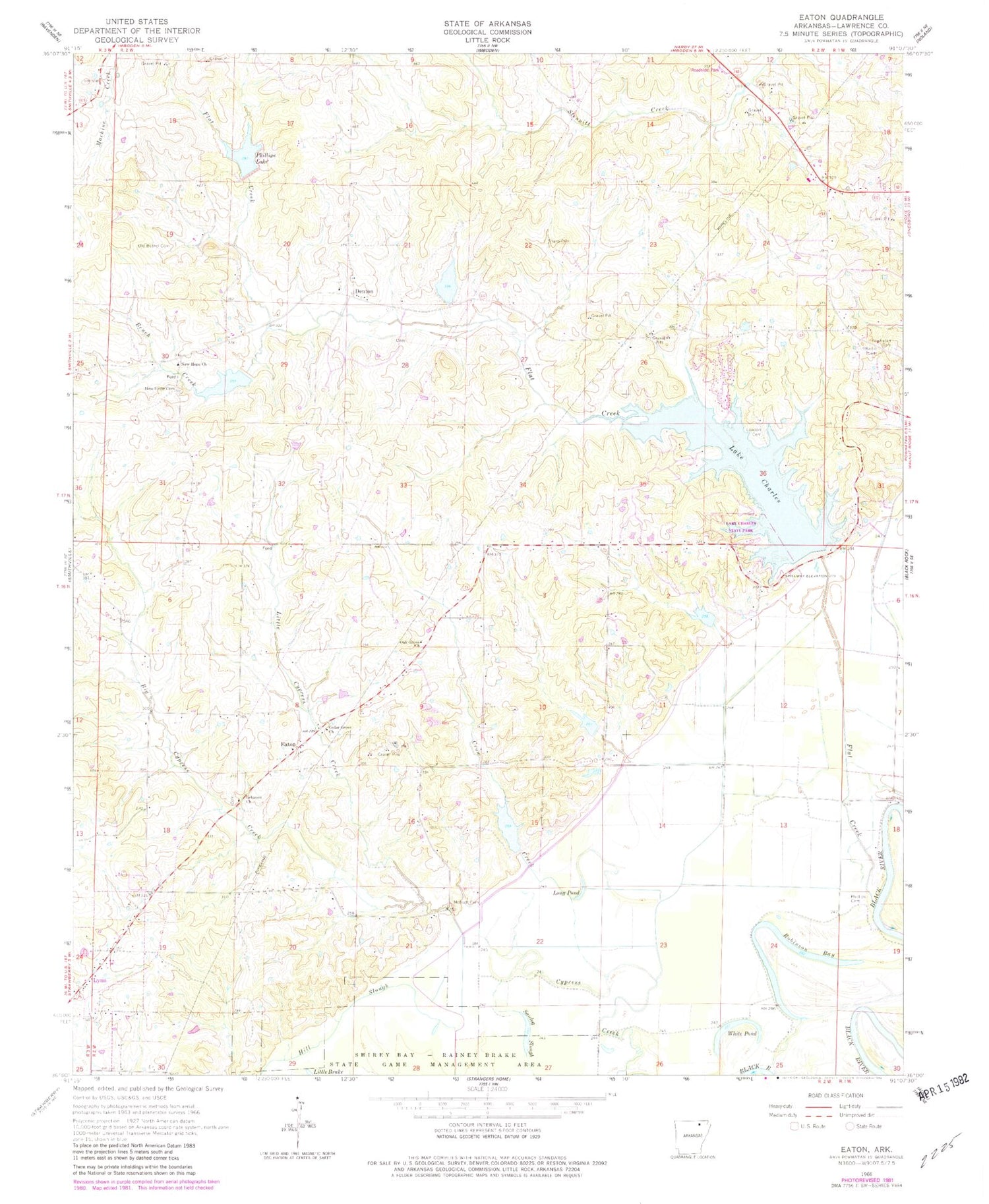 Classic USGS Eaton Arkansas 7.5'x7.5' Topo Map Image