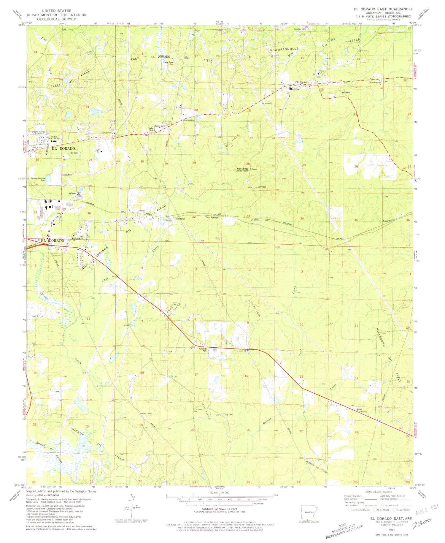 Classic USGS El Dorado East Arkansas 7.5'x7.5' Topo Map Image