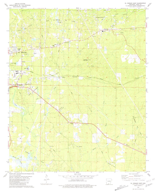 Classic USGS El Dorado East Arkansas 7.5'x7.5' Topo Map Image