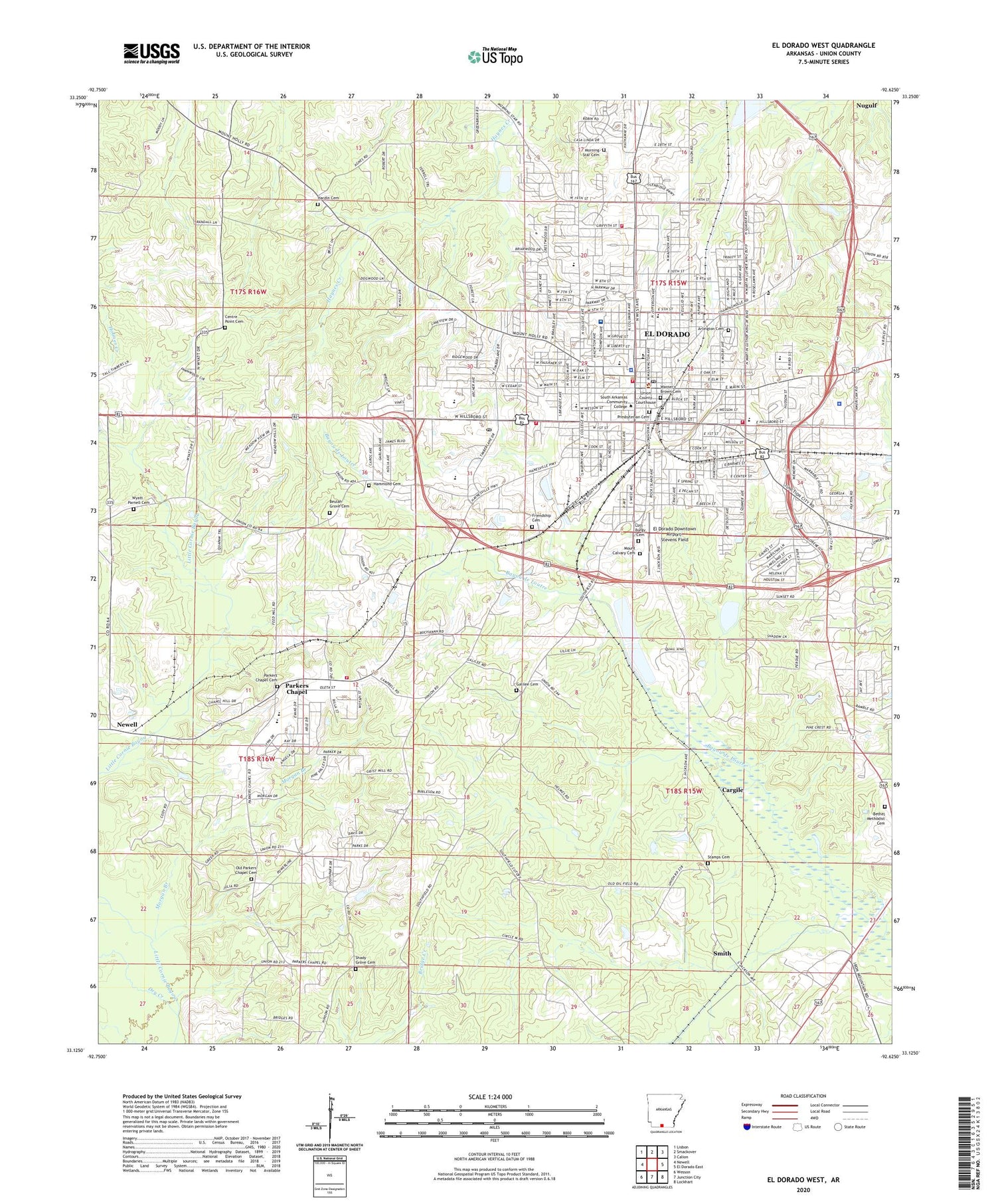 El Dorado West Arkansas US Topo Map Image