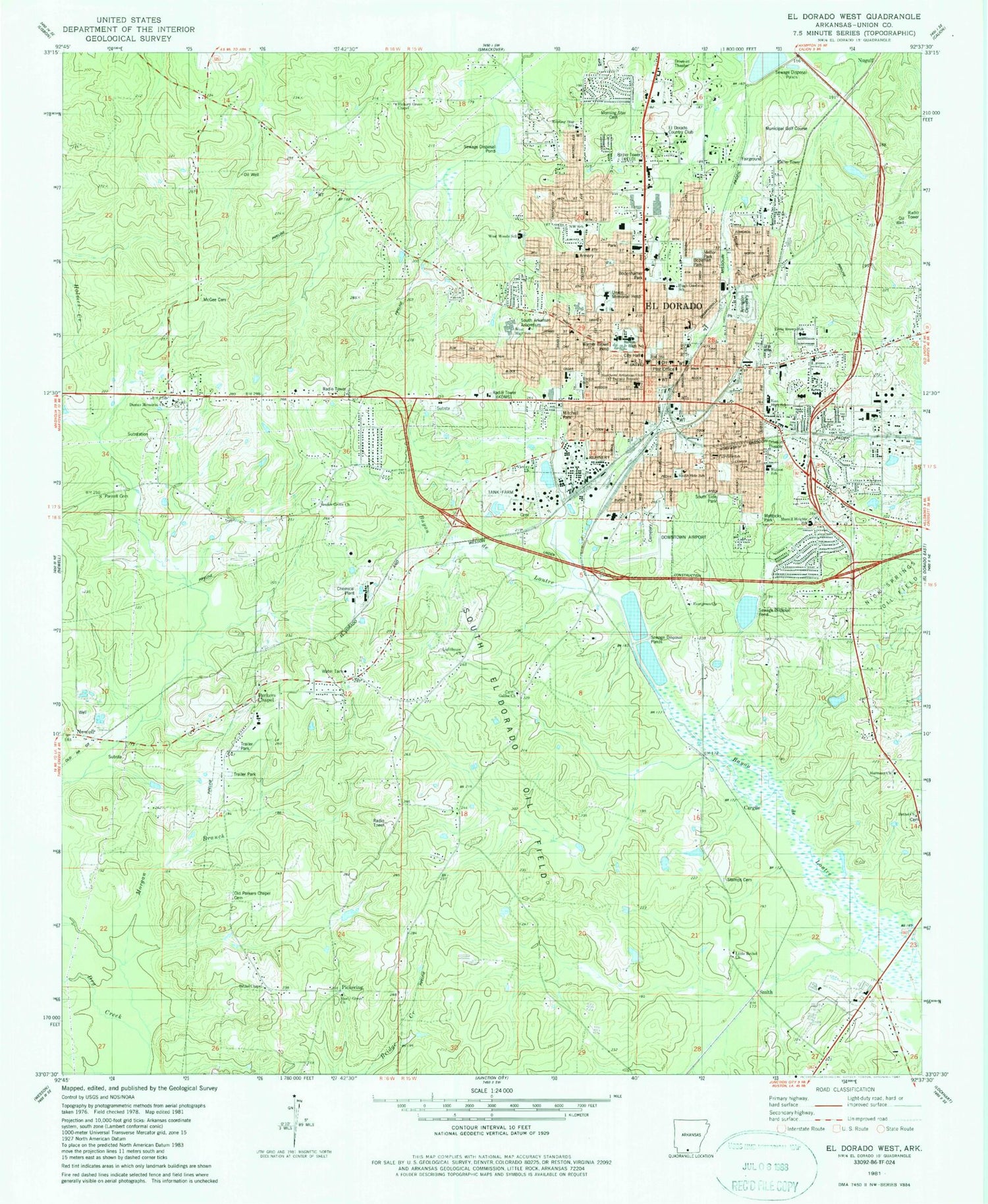 Classic USGS El Dorado West Arkansas 7.5'x7.5' Topo Map Image