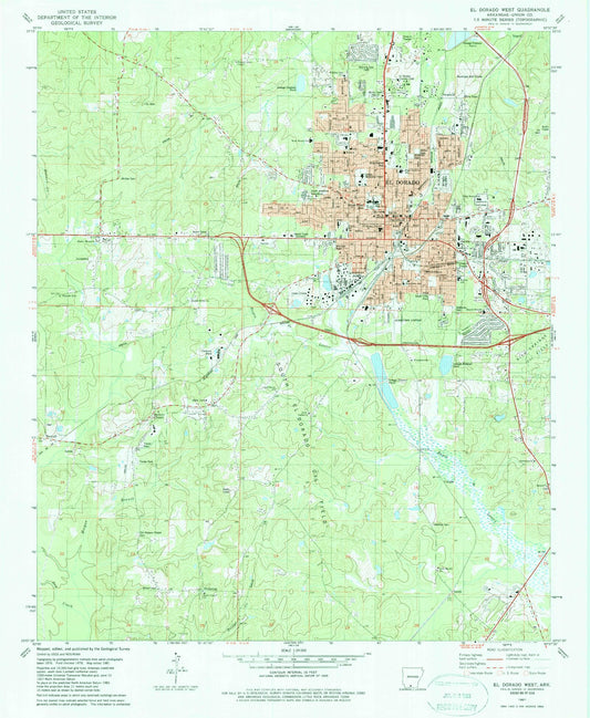 Classic USGS El Dorado West Arkansas 7.5'x7.5' Topo Map Image