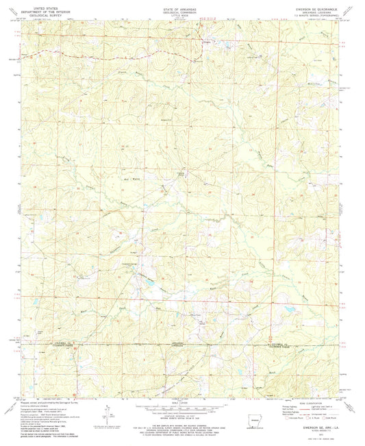 Classic USGS Emerson SE Arkansas 7.5'x7.5' Topo Map Image
