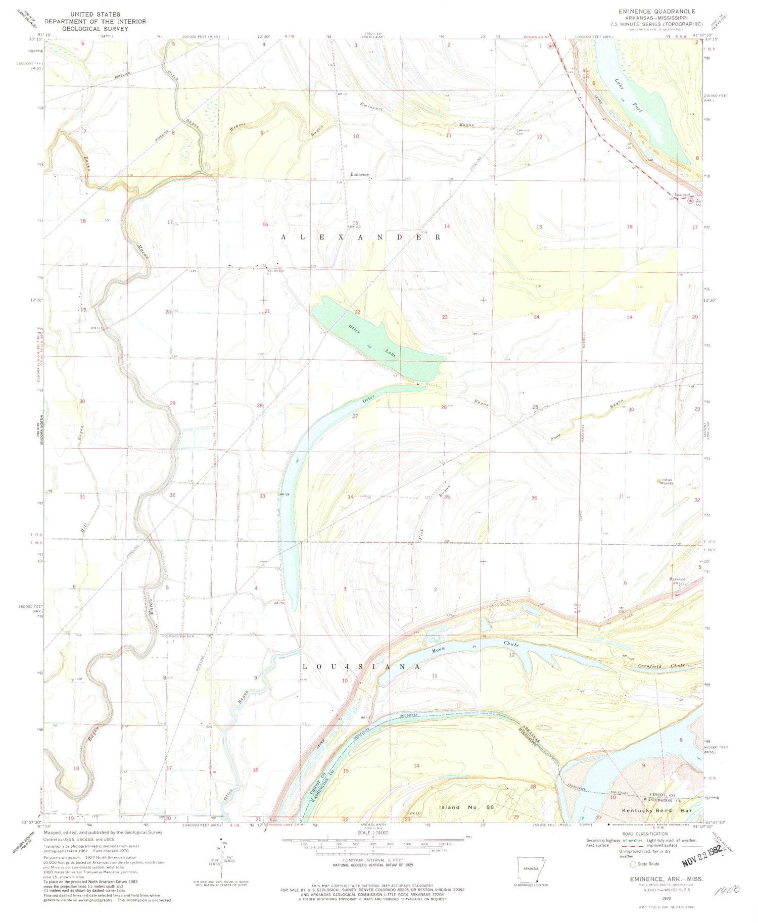 Classic USGS Eminence Arkansas 7.5'x7.5' Topo Map Image