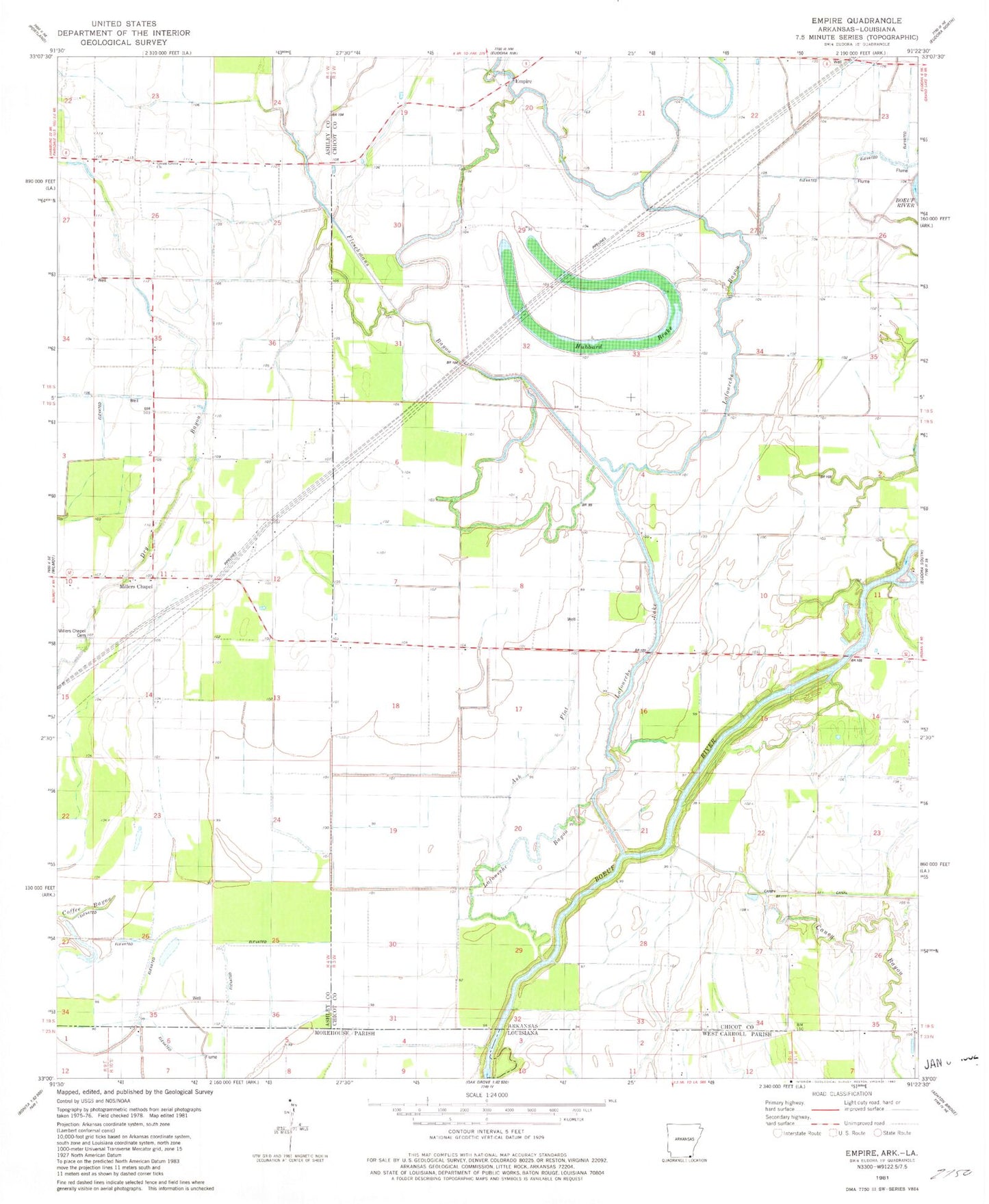 Classic USGS Empire Arkansas 7.5'x7.5' Topo Map Image