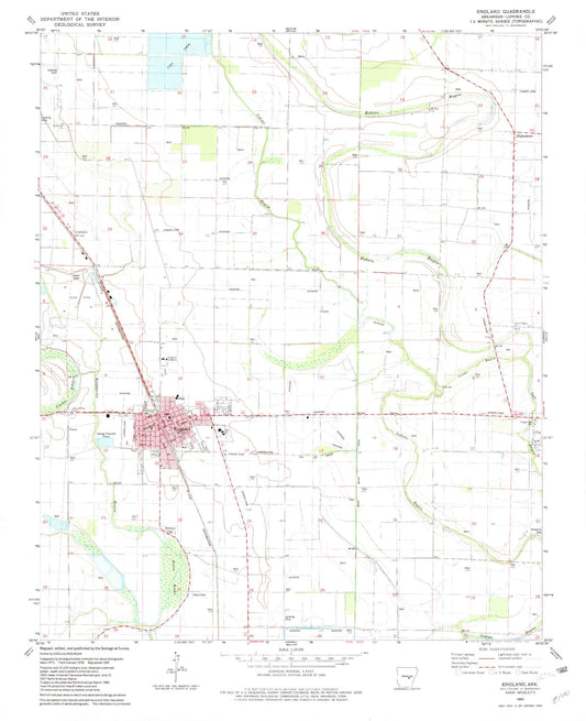 Classic USGS England Arkansas 7.5'x7.5' Topo Map Image