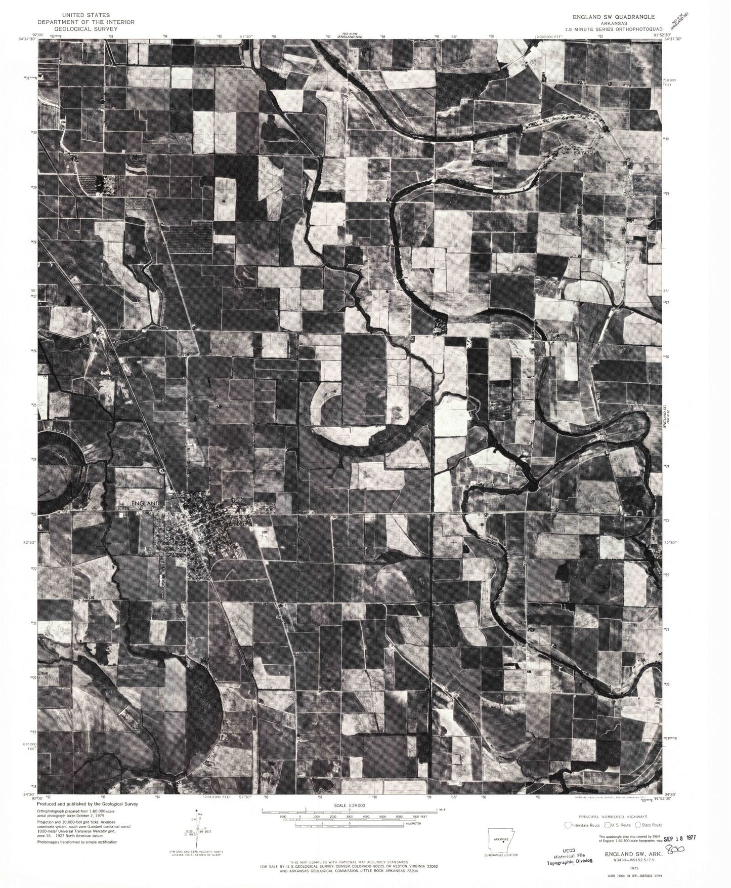 Classic USGS England Arkansas 7.5'x7.5' Topo Map Image