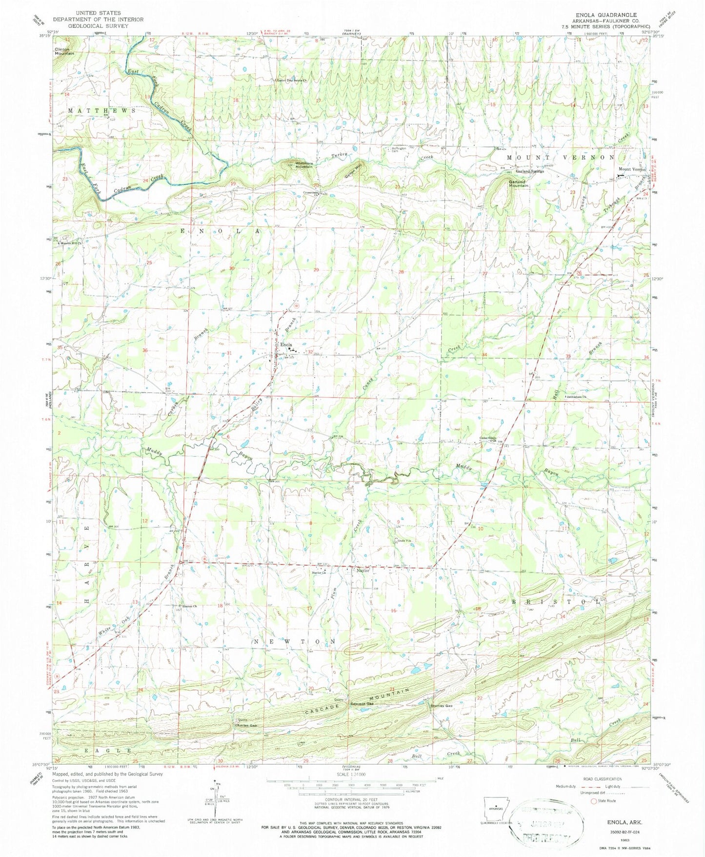 Classic USGS Enola Arkansas 7.5'x7.5' Topo Map Image