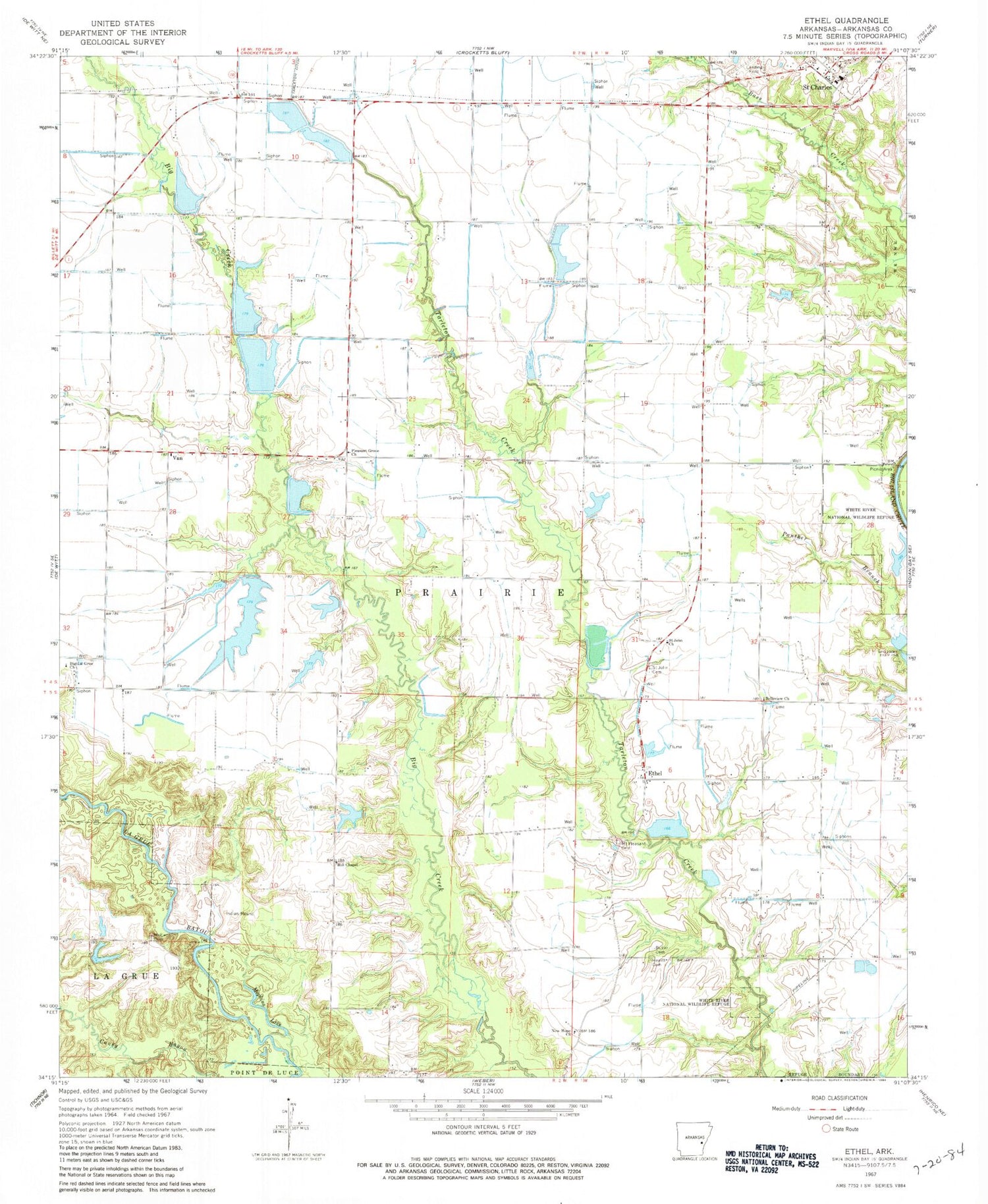 Classic USGS Ethel Arkansas 7.5'x7.5' Topo Map Image