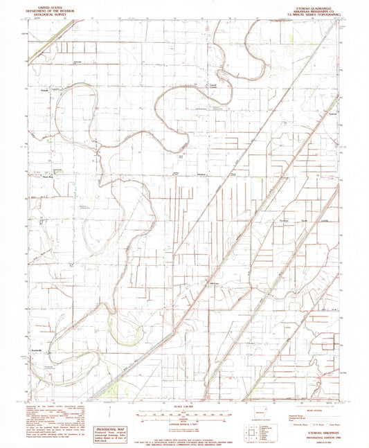 Classic USGS Etowah Arkansas 7.5'x7.5' Topo Map Image