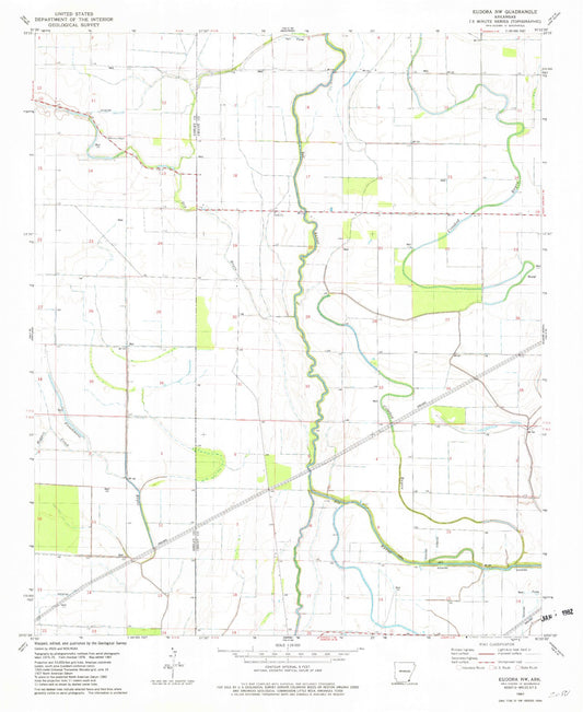 Classic USGS Eudora NW Arkansas 7.5'x7.5' Topo Map Image