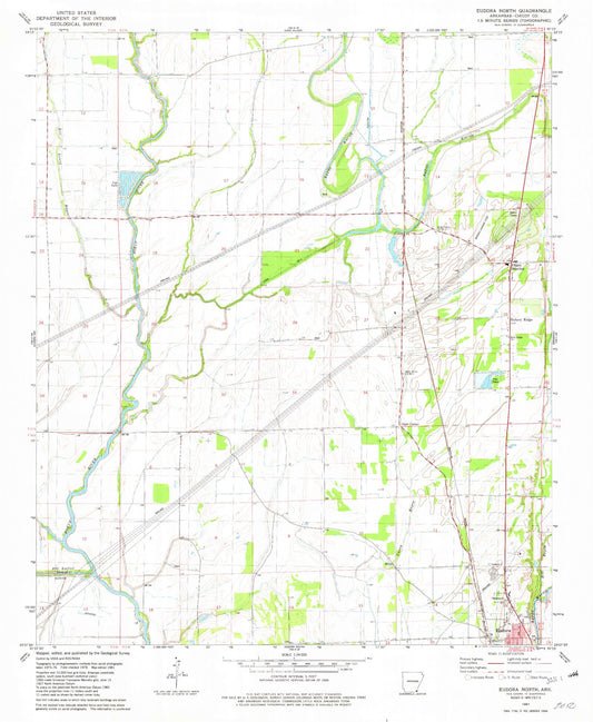 Classic USGS Eudora North Arkansas 7.5'x7.5' Topo Map Image
