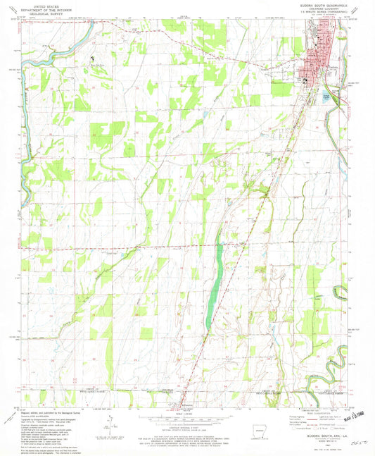 Classic USGS Eudora South Arkansas 7.5'x7.5' Topo Map Image