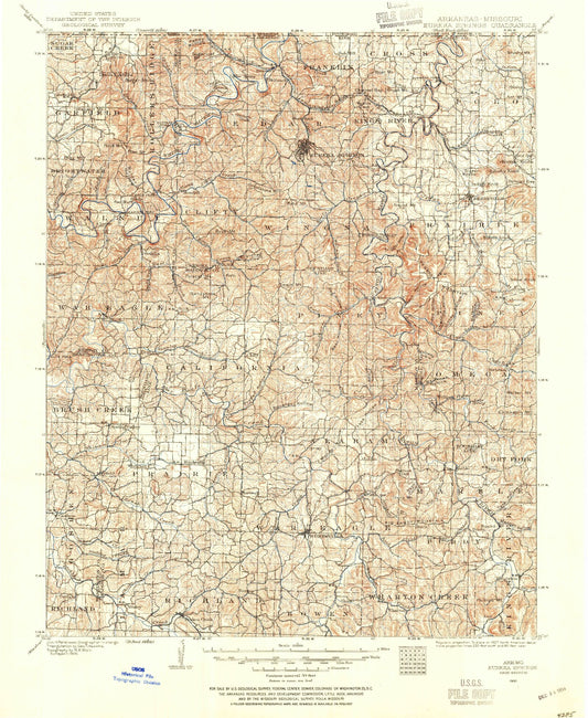 Historic 1900 Eureka Springs Arkansas 30'x30' Topo Map Image