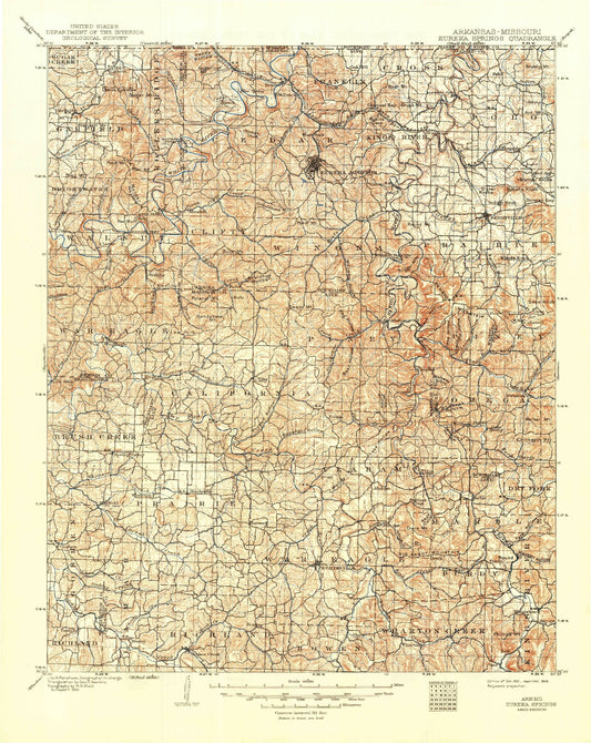 Historic 1901 Eureka Springs Arkansas 30'x30' Topo Map Image