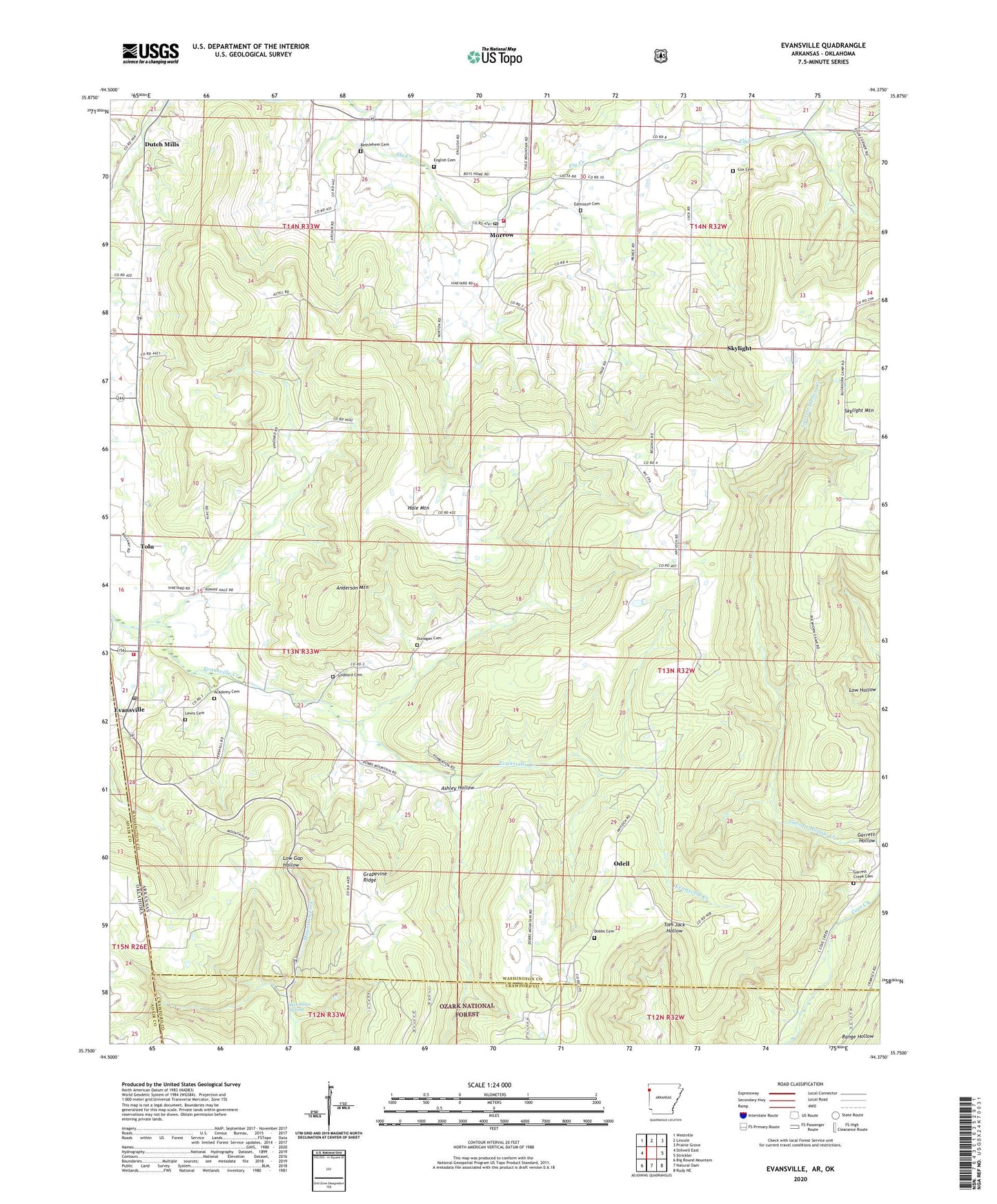 Evansville Arkansas US Topo Map Image