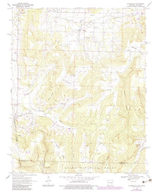 Classic USGS Evansville Arkansas 7.5'x7.5' Topo Map Image