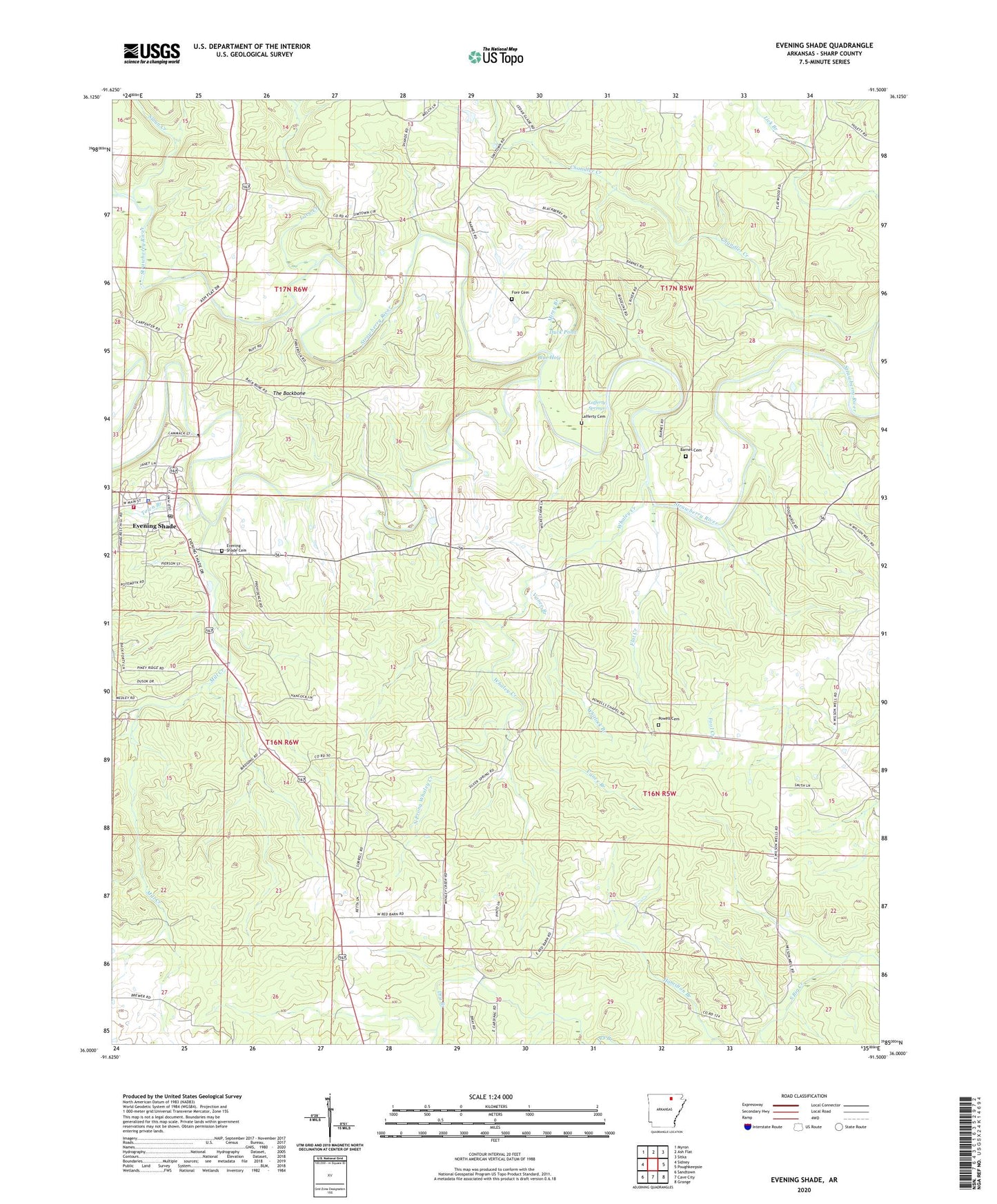 Evening Shade Arkansas US Topo Map Image