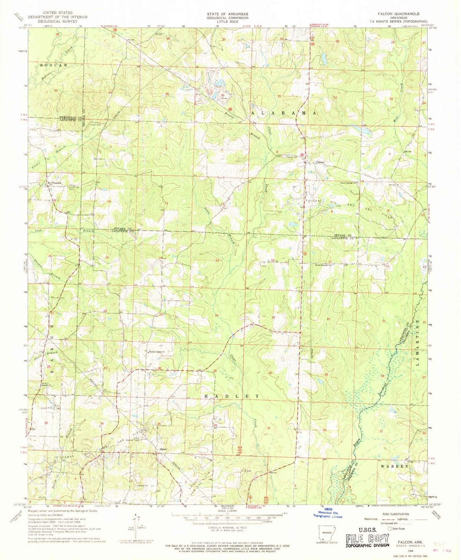 Classic USGS Falcon Arkansas 7.5'x7.5' Topo Map Image