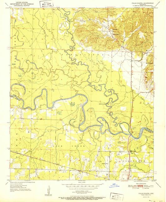 Classic USGS Falls Chapel Arkansas 7.5'x7.5' Topo Map Image
