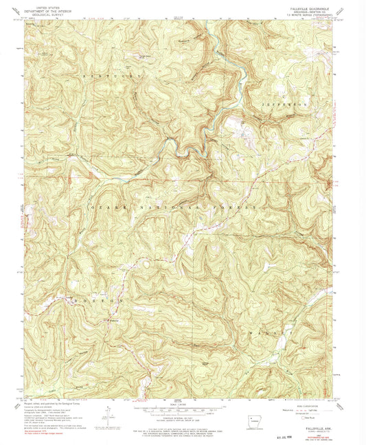 Classic USGS Fallsville Arkansas 7.5'x7.5' Topo Map Image