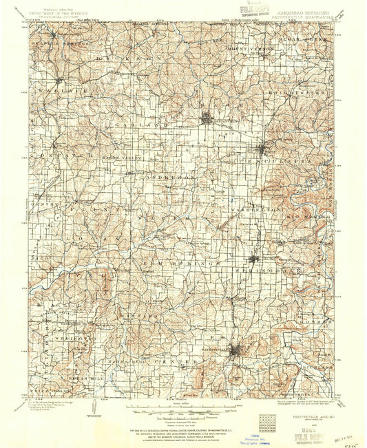Historic 1899 Fayetteville Arkansas 30'x30' Topo Map Image