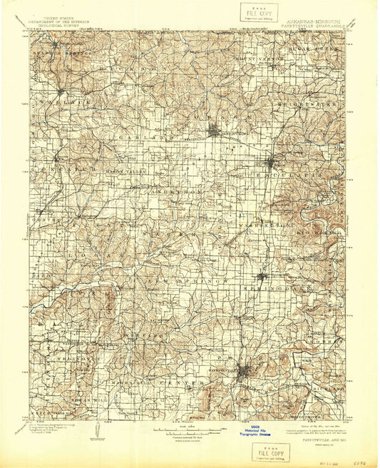 Historic 1901 Fayetteville Arkansas 30'x30' Topo Map Image