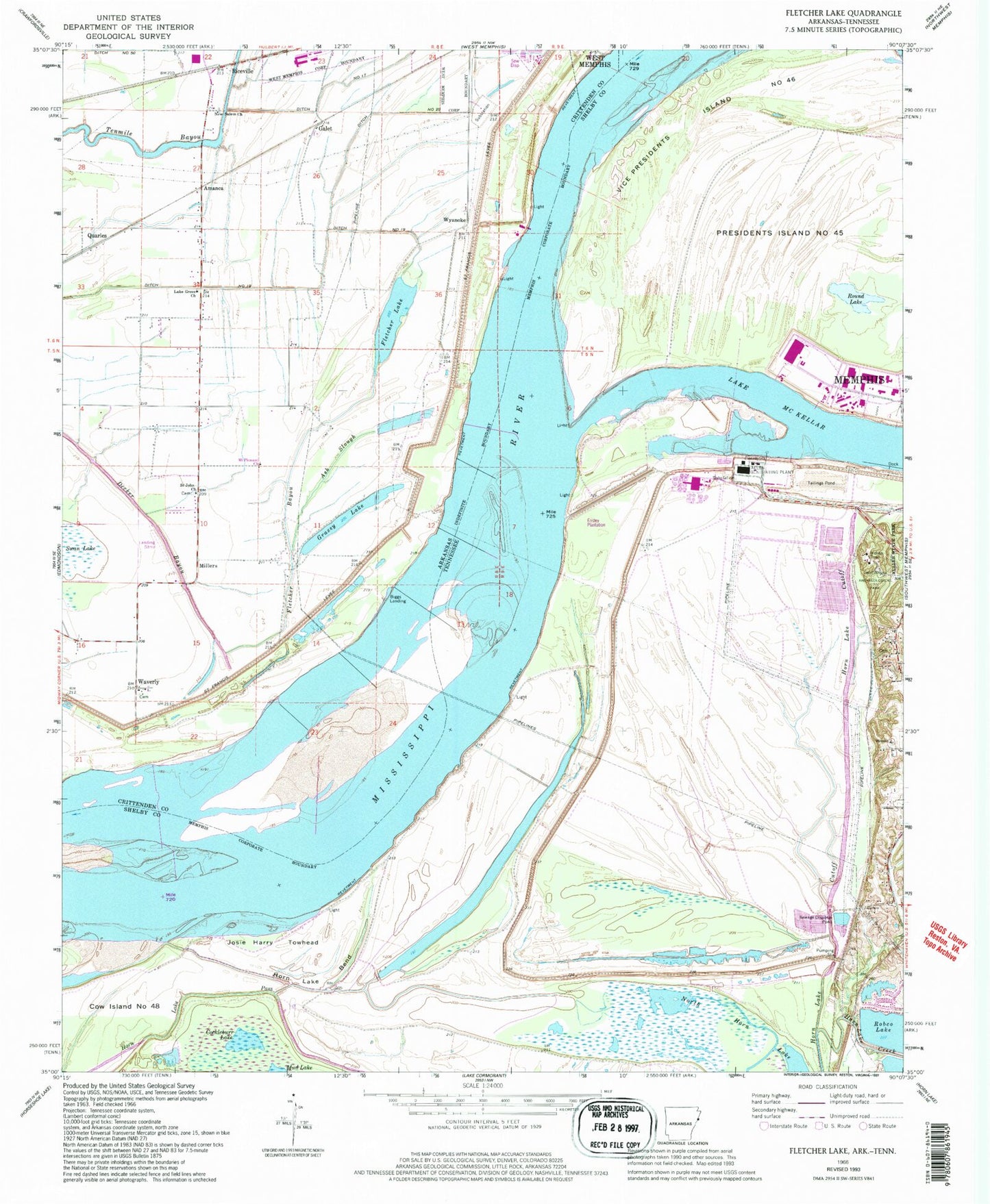 Classic USGS Fletcher Lake Arkansas 7.5'x7.5' Topo Map Image