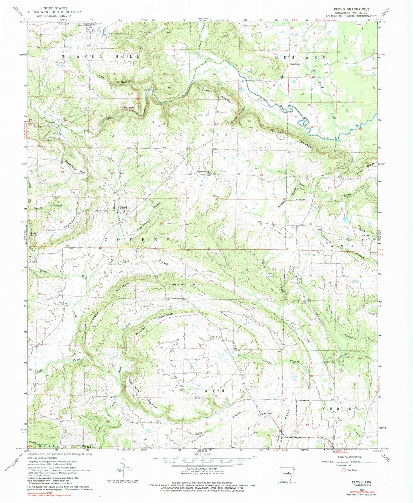 Classic USGS Floyd Arkansas 7.5'x7.5' Topo Map Image