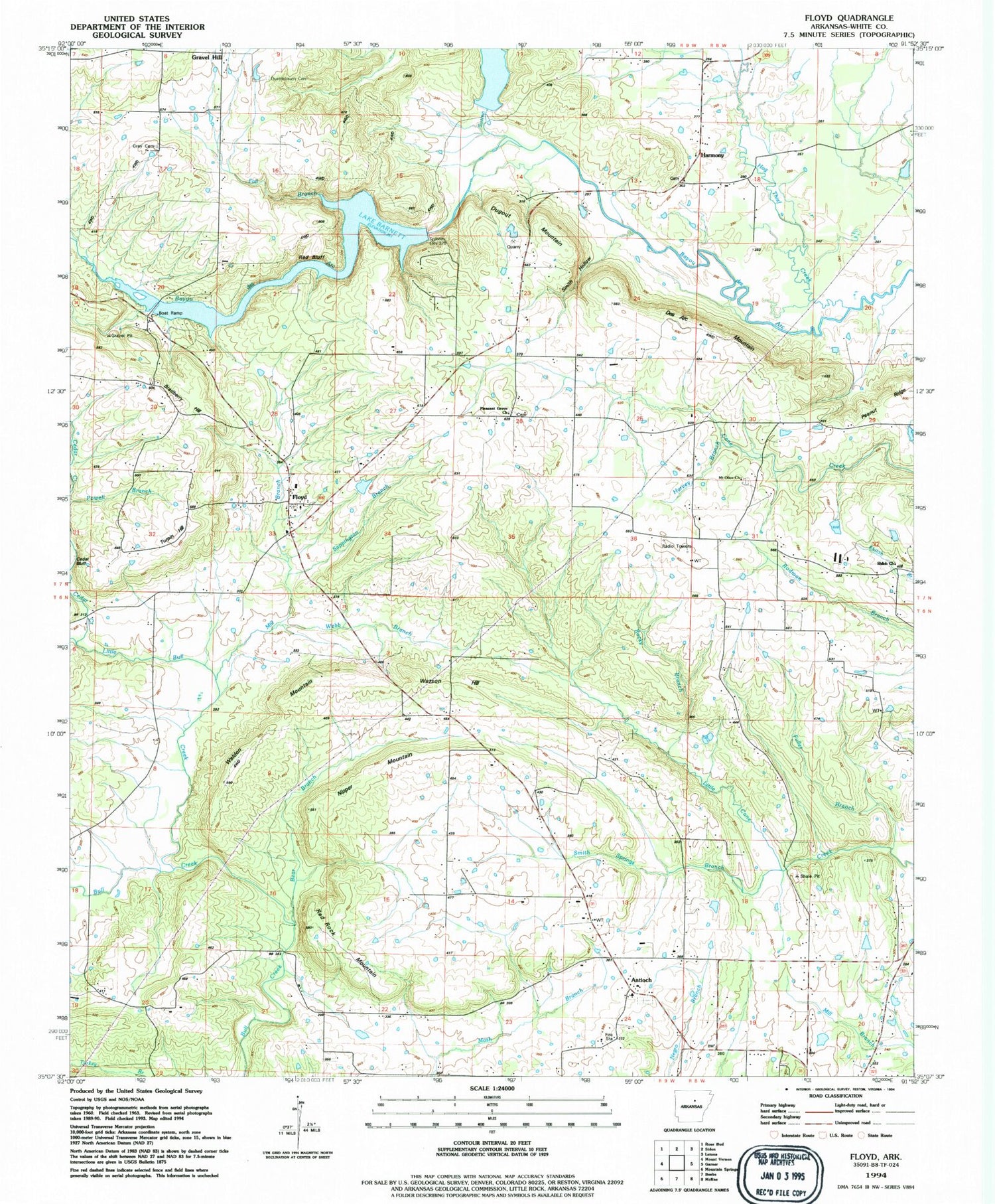 Classic USGS Floyd Arkansas 7.5'x7.5' Topo Map Image
