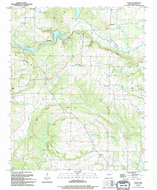 Classic USGS Floyd Arkansas 7.5'x7.5' Topo Map Image
