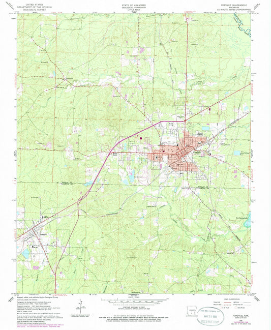 Classic USGS Fordyce Arkansas 7.5'x7.5' Topo Map Image