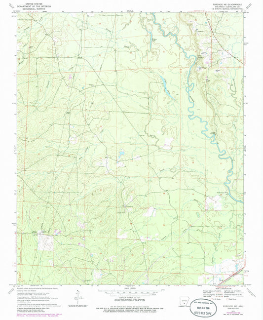 Classic USGS Fordyce NE Arkansas 7.5'x7.5' Topo Map Image