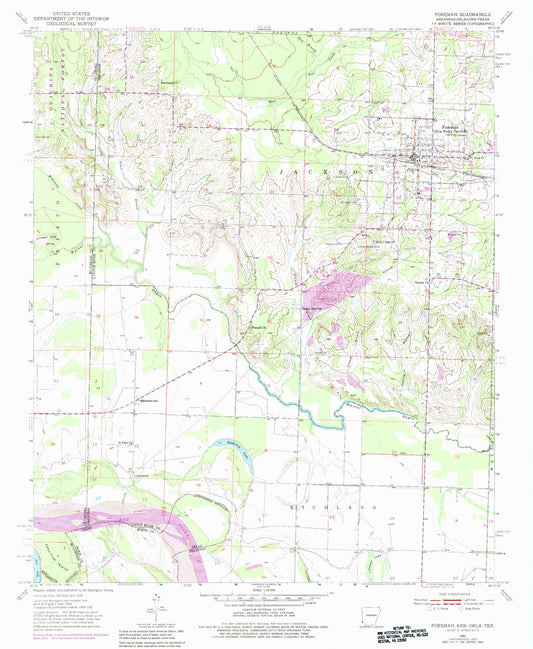 Classic USGS Foreman Arkansas 7.5'x7.5' Topo Map Image