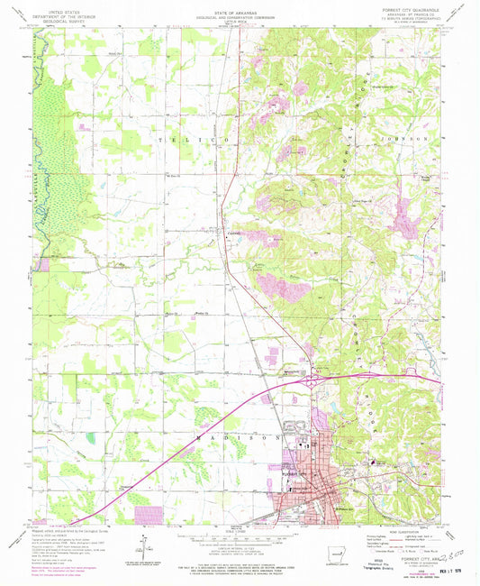 Classic USGS Forrest City Arkansas 7.5'x7.5' Topo Map Image