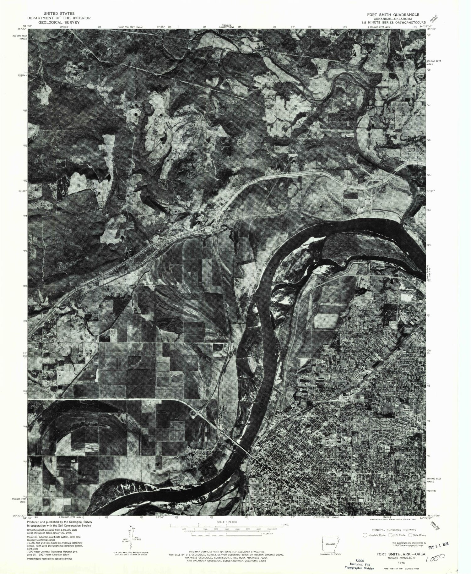 Classic USGS Fort Smith Arkansas 7.5'x7.5' Topo Map Image