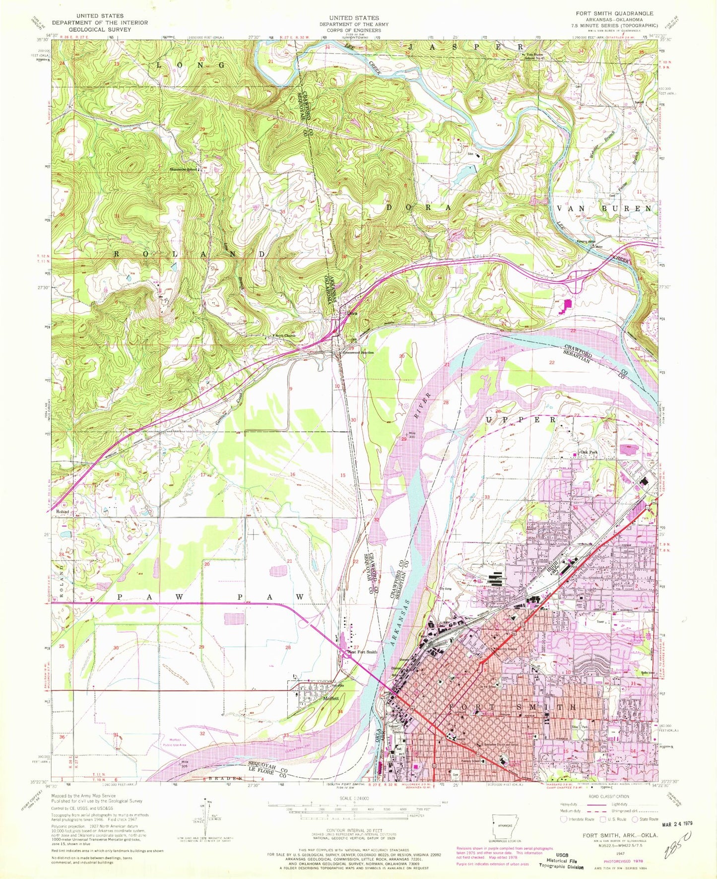Classic USGS Fort Smith Arkansas 7.5'x7.5' Topo Map Image