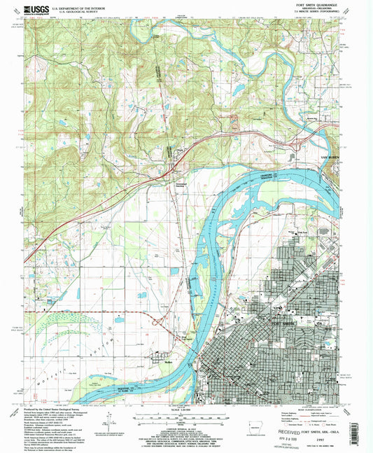 Classic USGS Fort Smith Arkansas 7.5'x7.5' Topo Map Image