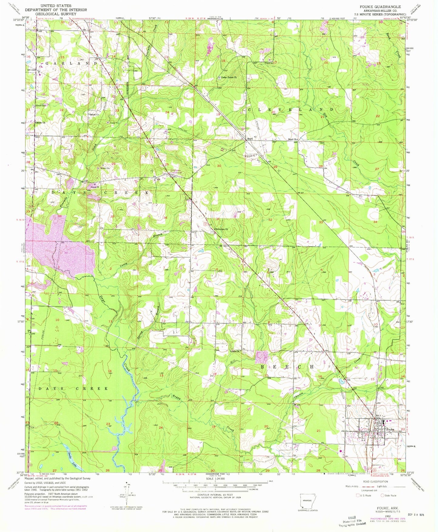 Classic USGS Fouke Arkansas 7.5'x7.5' Topo Map Image