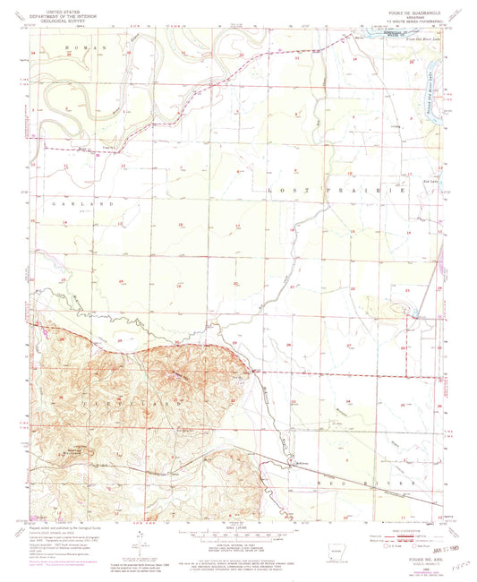 Classic USGS Fouke NE Arkansas 7.5'x7.5' Topo Map Image