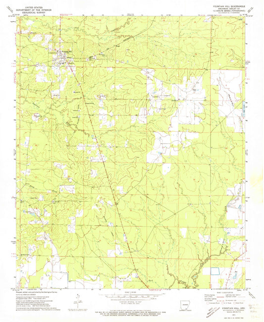 Classic USGS Fountain Hill Arkansas 7.5'x7.5' Topo Map Image