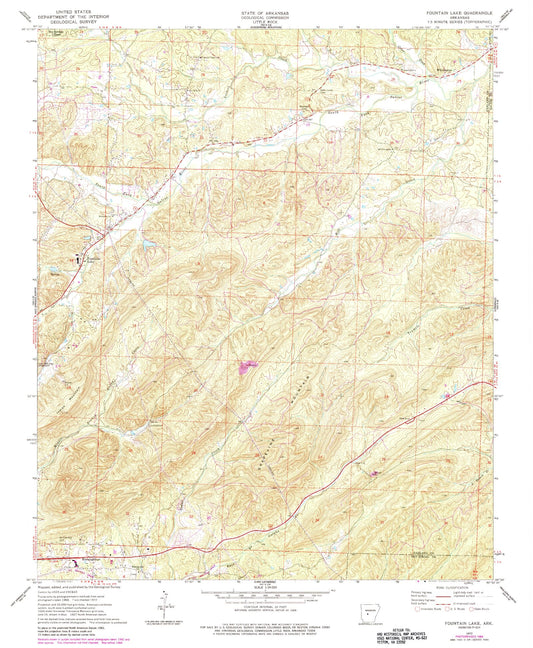 Classic USGS Fountain Lake Arkansas 7.5'x7.5' Topo Map Image