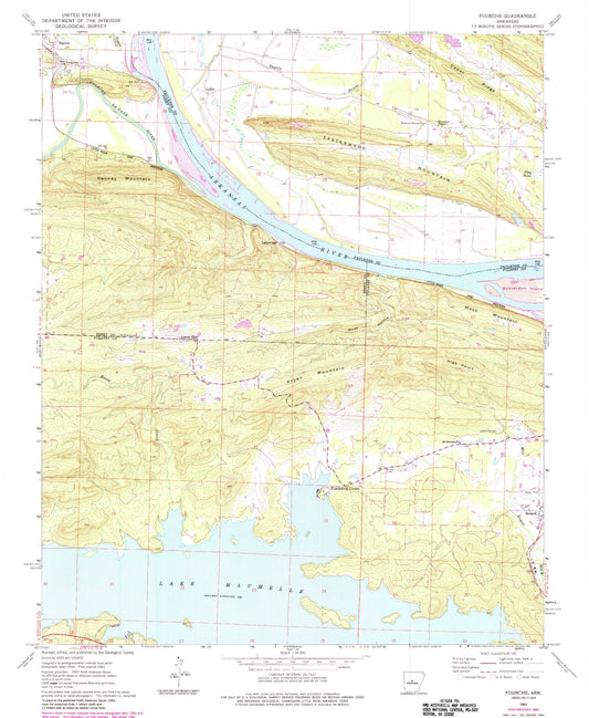 Classic USGS Fourche Arkansas 7.5'x7.5' Topo Map Image