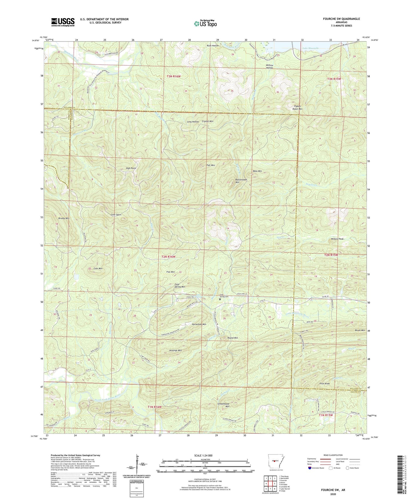 Fourche SW Arkansas US Topo Map Image