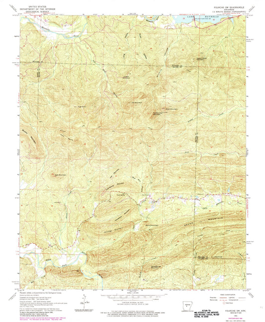 Classic USGS Fourche SW Arkansas 7.5'x7.5' Topo Map Image