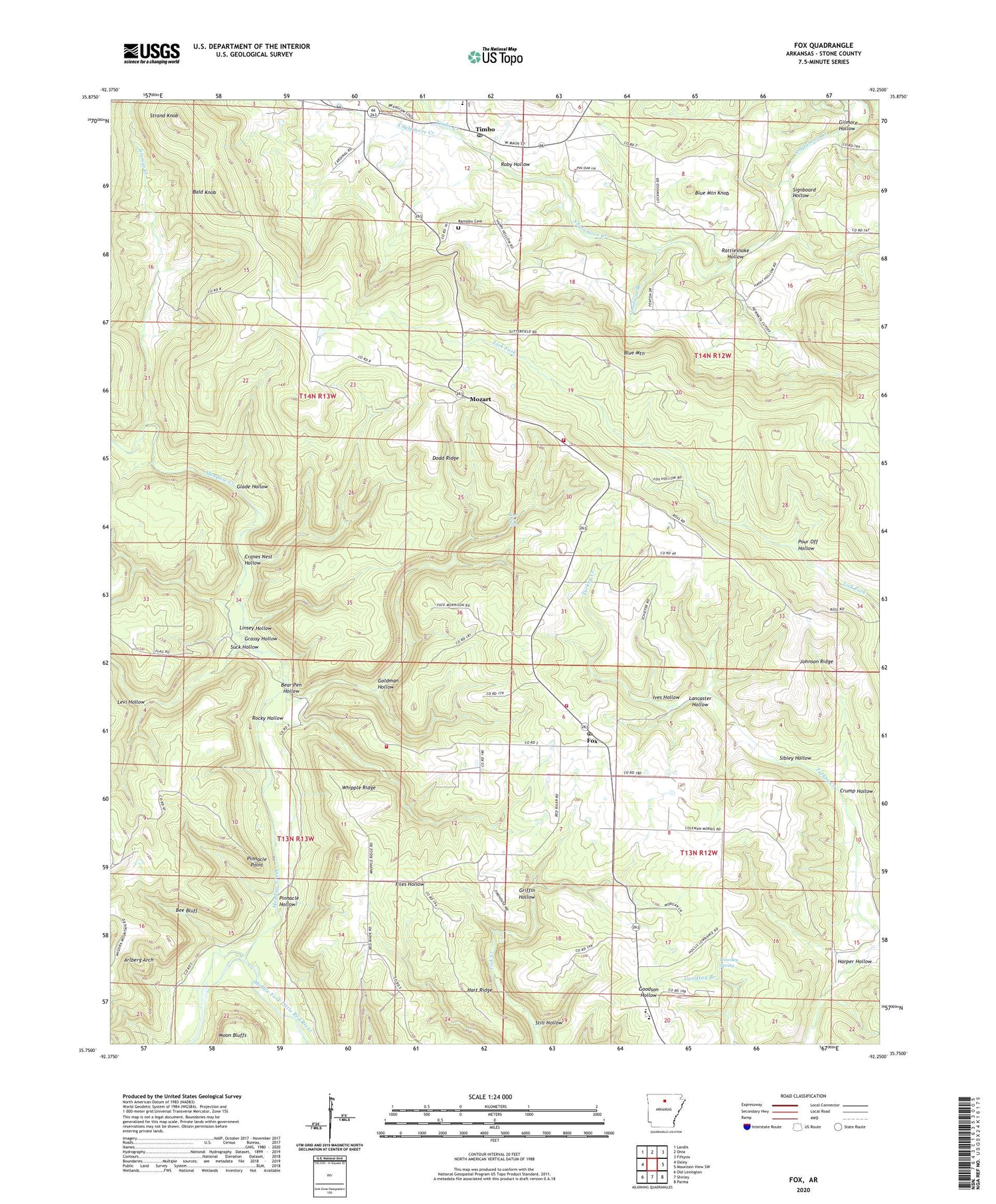 Fox Arkansas US Topo Map Image