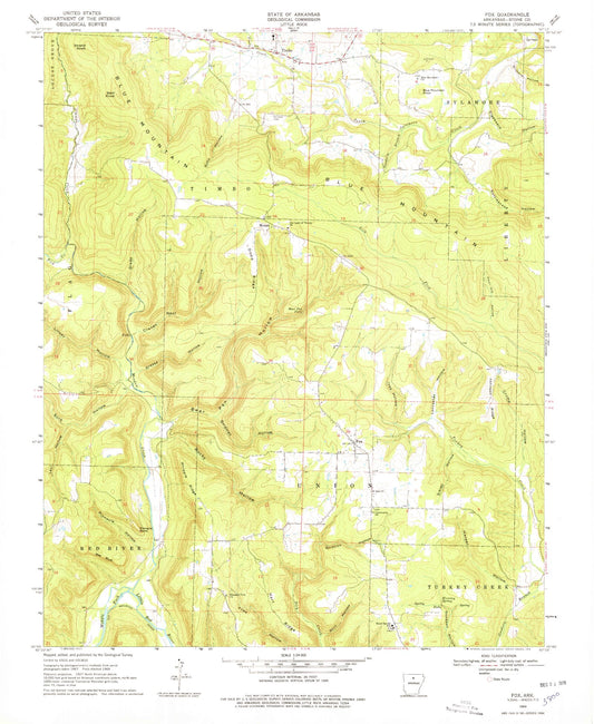 Classic USGS Fox Arkansas 7.5'x7.5' Topo Map Image
