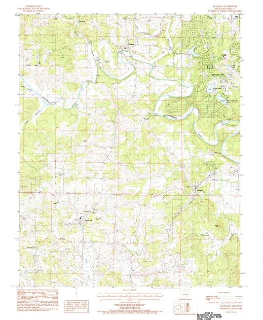 Classic USGS Franklin Arkansas 7.5'x7.5' Topo Map Image