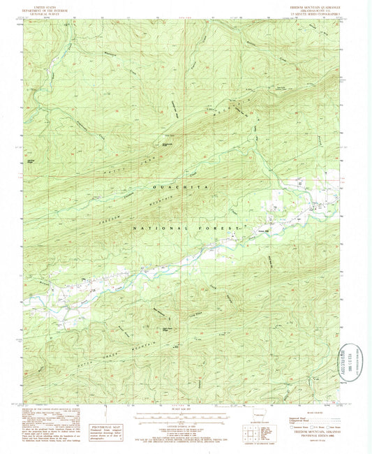 Classic USGS Freedom Mountain Arkansas 7.5'x7.5' Topo Map Image