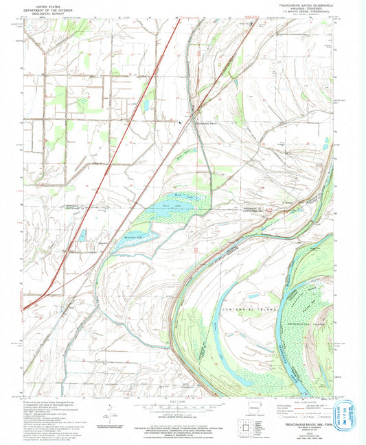 Classic USGS Frenchmans Bayou Arkansas 7.5'x7.5' Topo Map Image